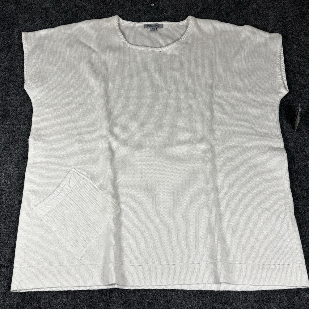 PBJ Blues Knit Top Womens‎ L/G White Ramie Cotton Short Sleeve Pocket BL381 NWT